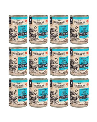 WIEJSKA ZAGRODA Nassfutter mit Pute und Lachs für adulte Katzen getreidefrei 12x400 g