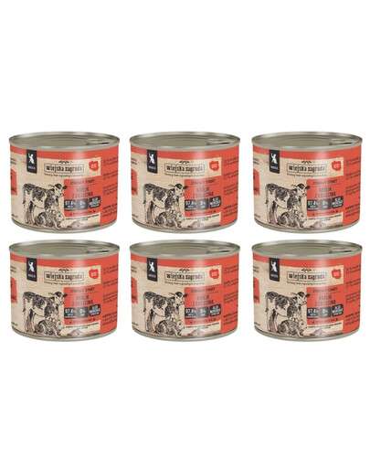 WIEJSKA ZAGRODA Nassfutter Kaninchen mit Kalbfleisch für Kätzchen getreidefrei 6x200 g