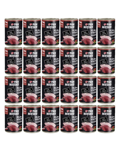 PAN MIĘSKO Nassfutter mit Pute, Hirsch und Wildrose für adulte Hunde hypoallergen 24x400 g