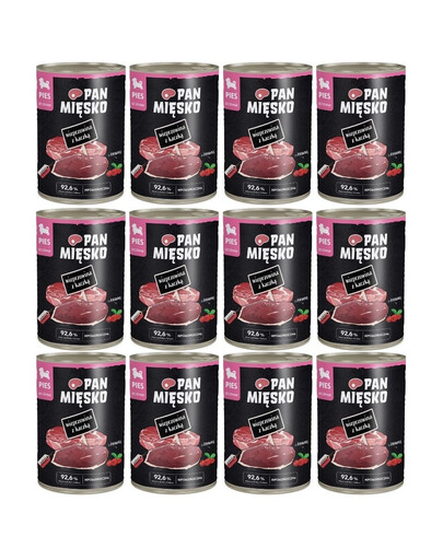 PAN MIĘSKO Nassfutter mit Schweinefleisch und Ente für Welpen hypoallergen 12x400 g