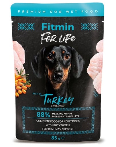 FITMIN For Life Dog Adult Turkey Nassfutter Pute mit Sanddorn in Soße für adulte Hunde 85g