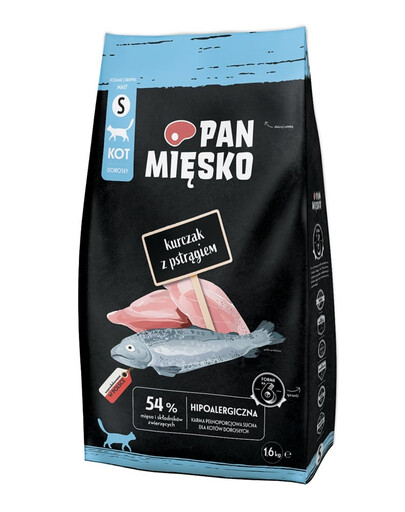 PAN MIĘSKO Trockenfutter mit Huhn und Forelle für adulte Katzen S 1,6 kg