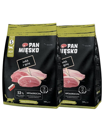 PAN MIĘSKO TRockenfutter mit Pute und Gans für adulte Katzen S hypoallergen 2x400 g