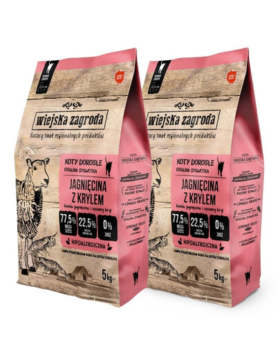 WIEJSKA ZAGRODA Trockenfutter mit Lamm und Krill für adulte Katzen getreidefrei 2x5 kg