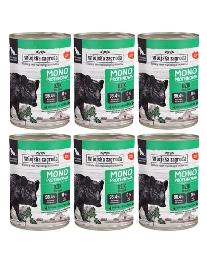 WIEJSKA ZAGRODA Nassfutter Wildschwein Monoprotein für adulte Hunde getreidefrei 6x400 g
