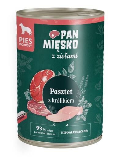 PAN MIĘSKO mit Kräutern Pastete mit Kaninchen für adulte Hunde hypallergen 400 g