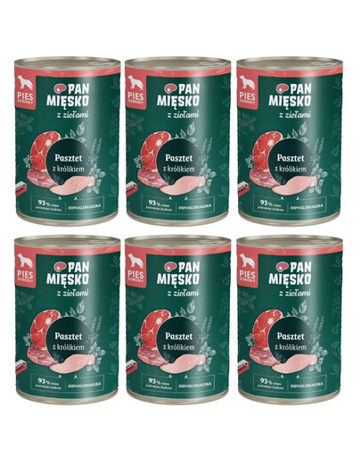 PAN MIĘSKO mit Kräutern Pastete mit Kaninchen für adulte Hunde hypallergen 6x400 g