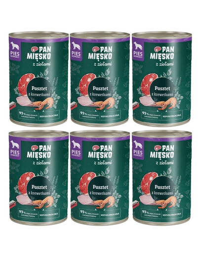 PAN MIĘSKO mit Kräutern Pastete mit Garnelen für adulte Hunde hypoallergen 6x400 g