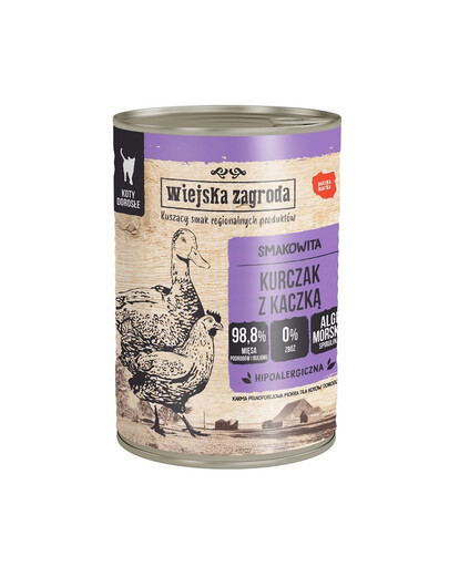 WIEJSKA ZAGRODA Nassfutter Huhn mit Ente für adulte Katzen getreidefrei 400 g