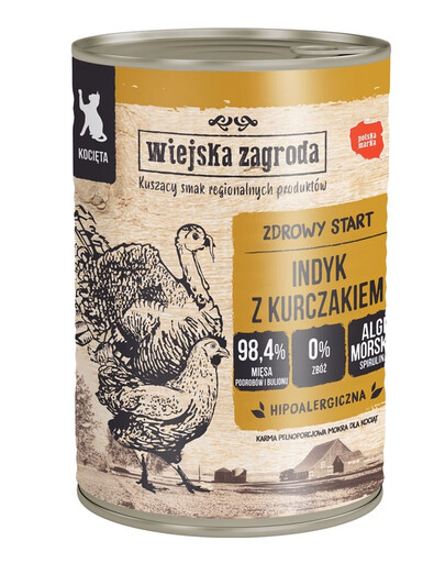 WIEJSKA ZAGRODA Nassfutter Pute mit Huhn für Kätzchen getreidefrei 400g