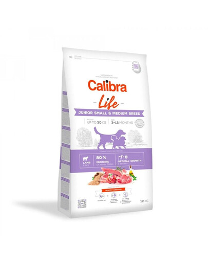 CALIBRA Life Junior Small Medium Breed Lamb Trockenfutter mit Lamm für junge Hunde kleiner und mittlerer Rassen 2,5 kg
