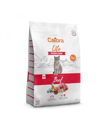 CALIBRA Life Sterilised Beef getreidefreies Futter mit Rind für kastrierte oder sterilisierten Katzen 6 kg
