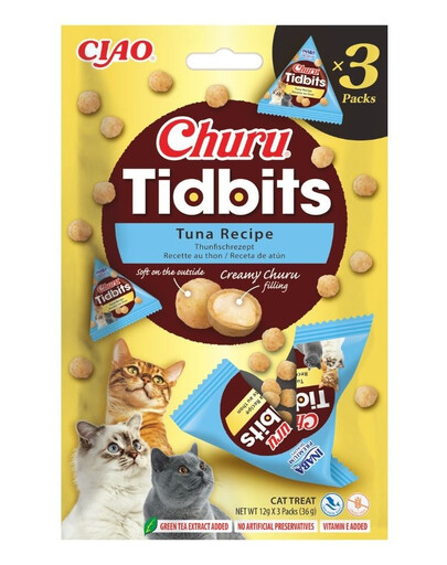 INABA Cat Churu Tidbits Tuna Recipe weiche und cremige Leckerlis mit Thunfisch für Katzen 3x12g