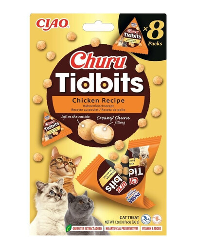 Cat Churu Tidbits Chicken Recipe 8x12g miękkie i kremowe przysmaki z kurczakiem i łososiem dla kotów
