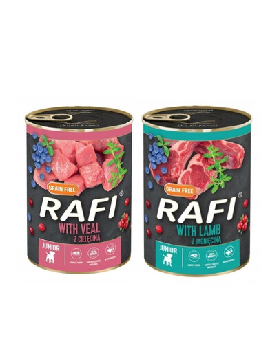 DOLINA NOTECI RAFI Junior mix smaków (cielęcina, jagnięcina) 36x400g mokra karma dla szczeniąt