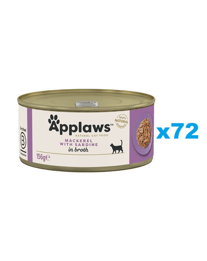 APPLAWS Cat Adult Mackerel with Sardine in Broth makrela i sardynka w bulionie 72x156 g