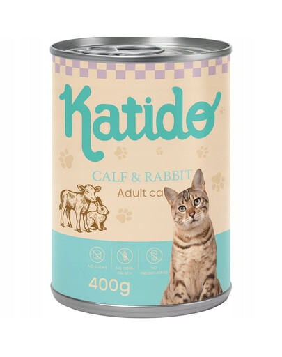 KATIDO Adult Cat Veal and Rabbit Nassfutter Kalbfleisch und Kaninchen mit Lachsöl für Katzen 400g