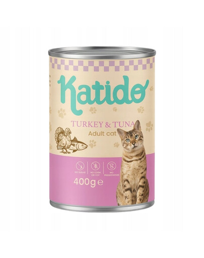 KATIDO Adult Cat Turkey and Tuna Nassfutter Pute und Thunfisch mit Lachsöl für Katzen 400 g