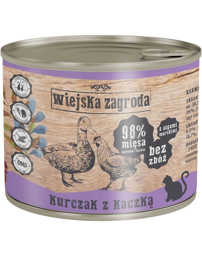 WIEJSKA ZAGRODA Nassfutter Huhn und Ente für adulte Katzen getreidefrei 200 g