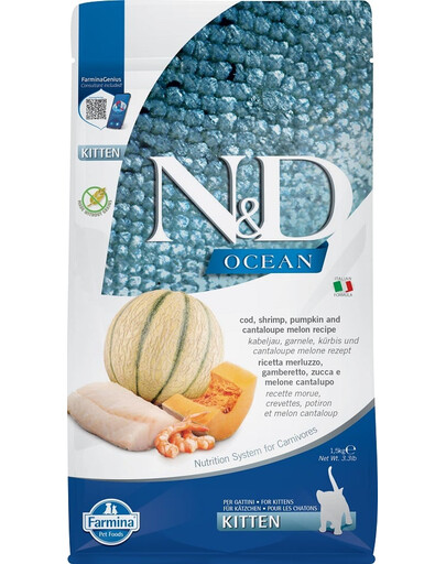 N&D Ocean Cat Kitten cod, shrimp, pumpkin & cantaloupe melon 1,5 kg dorsz, krewetki, dynia i melon kanatlupa dla kociąt