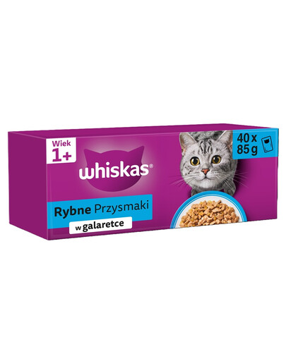 WHISKAS Adult Fischaromen in Gelee Lachs, Thunfisch, Kabeljau, Weißfisch 40 x 85 g
