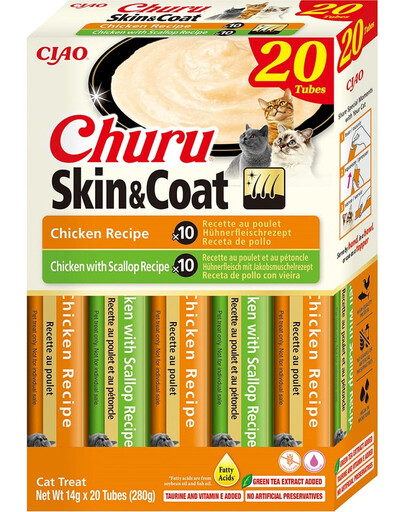 Churu Cat Skin Coat 20x14g kurczak, kurczak i przegrzebki kremowy przysmak dla kota