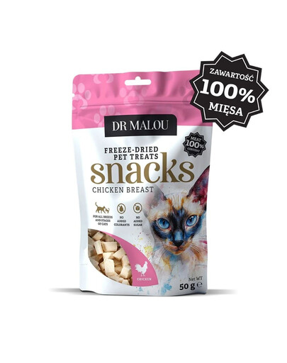 DR MALOU Fleischwürfel 100% gefriergetrocknete Hühnerbrust Leckerlis für Katzen 50g