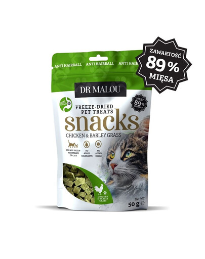 DR MALOU gefriergetrocknete Snacks mit Huhn und Gerstengras für Katzen 50g