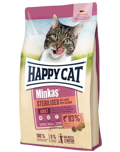 HAPPY CAT Minkas Sterilised Trockenfutter mit Lachs für sterilisierten Katzen 10 kg