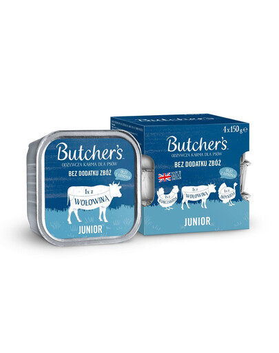 BUTCHER'S Nassfutter Hühner-, Rinder- und Putenpastete für Welpen 4x150 g