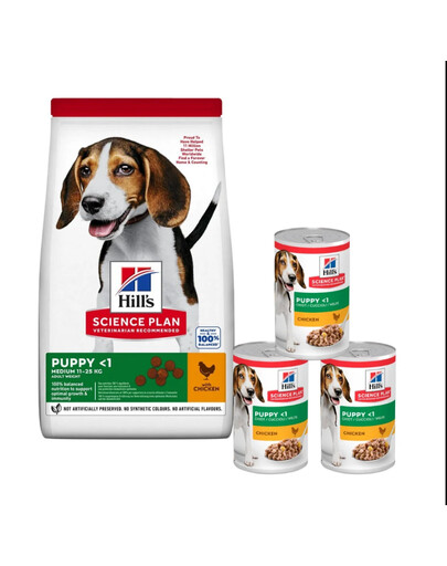 HILL'S Science Plan Canine Puppy Medium Chicken für Hunde mittlerer Rassen mit Huhn 18 kg + 3 Dosen GRATIS