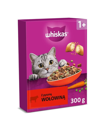 WHISKAS Trockenfutter mit Rind für adulte Katzen 300 g