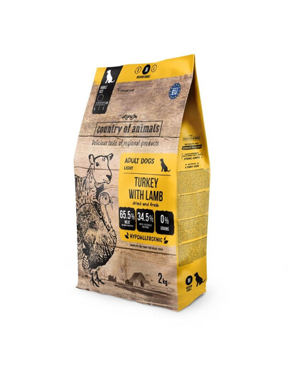 COUNTRY OF ANIMALS Turkey with Lamb Trockenfutter mit Pute und Lamm für adulte M Hunde 2 kg