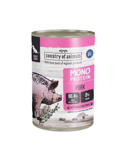 COUNTRY OF ANIMALS Nassfutter Monoprotein Schweinefleisch für adulte Hunde 400g