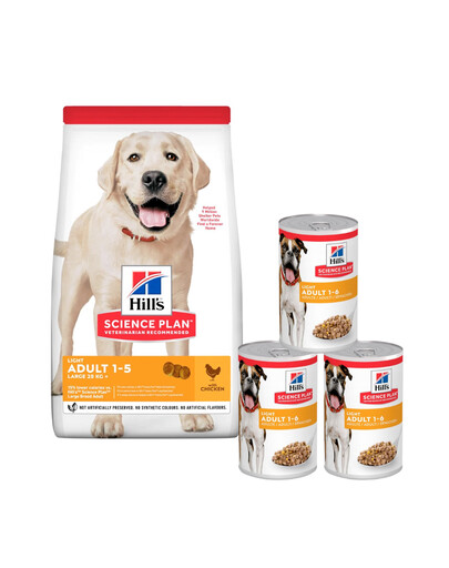 HILL'S Science Plan Canine Adult Light Large breed Chicken für Hunde großer Rassen mit Huhn 18 kg + 3 Dosen GRATIS