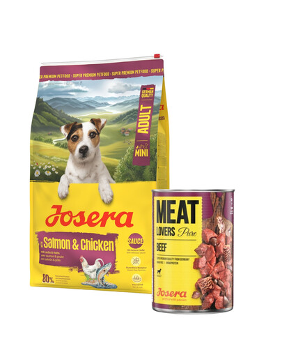 JOSERA Mini Adult Salmon and Chicken glutenfreies Futter mit Soße für kleine Hunderassen 10kg + 800g GRATIS