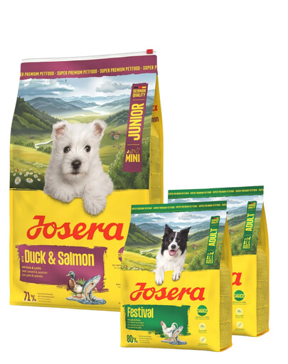 JOSERA Duck and Salmon Junior Mini 10 kg dla prawidłowego rozwoju szczeniąt małych ras + 2x900g karmy GRATIS