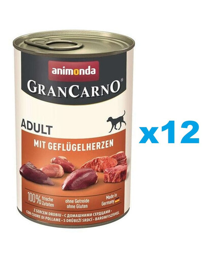 ANIMONDA Gran Carno Nassfutter mit Geflügelherzen für adulte Hunde getreidefrei 12x400 g