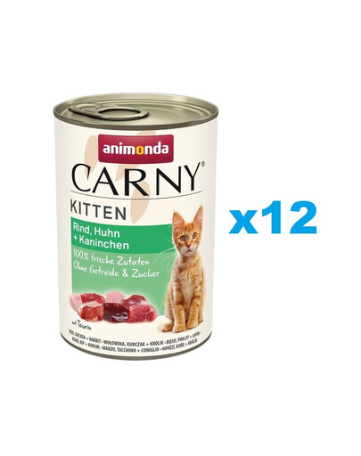 ANIMONDA Carny Kitten Beef&Chicken&Rabbit 12x400 g wołowina, kurczak i królik dla kociąt