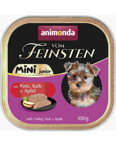 ANIMONDA Vom Feinsten Nassfutter mit Pute, Kalb und Apfel für junge kleine Hunde 6x100g