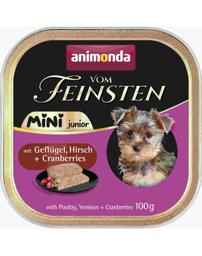 ANIMONDA Vom Feinsten Nassfutter mit Geflügel, Wild und Cranberry für Welpen kleiner Rassen 100g