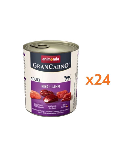 ANIMONDA GranCarno Nassfutter mit Rind und Lamm für adulte Hunde getreidefrei 24x800g
