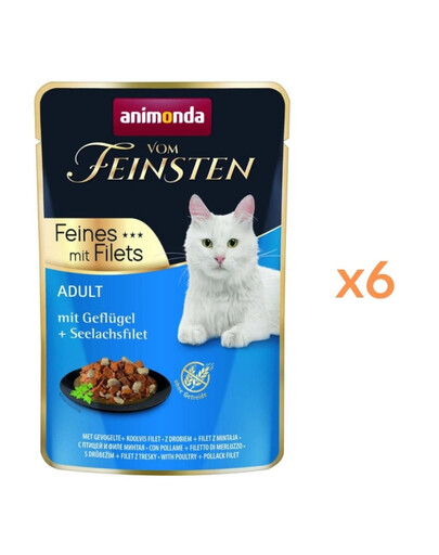ANIMONDA Vom Feinsten Fines mit Filets Nassfutter mit Geflügel und Seelachsfilet für adulte Katzen 6x85g