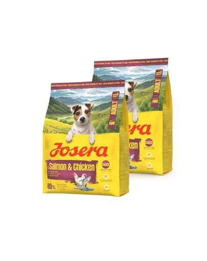 JOSERA Mini Adult Salmon and Chicken Trockenfutter mit Lachs und Huhn für kleine Hunderassen glutenfrei mit Soße 2x900g