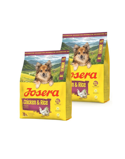 JOSERA Mini Senior Chicken and Rice glutenfreies Trockenfutter für ältere Hunde kleiner Rassen 2x900g
