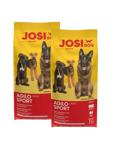 JOSERA JosiDog Agilo Sport Trockenfutter für adulte Hunde, die aktiv sind und einen erhöhten Energiebedarf haben 2x15kg