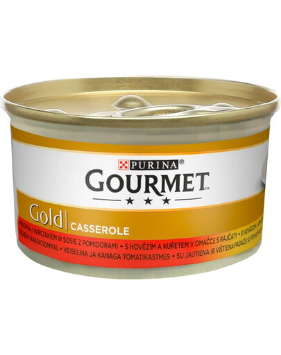 GOURMET Gold Casserole Nassfutter mit Rind und Huhn in Soße für adulte Katzen 24x85 g