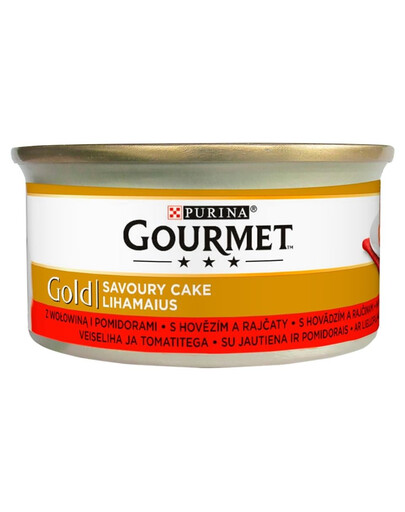 GOURMET Gold Savoury Cake Nassfutter mit Rind und Tomaten in Soße für adulte Katzen 6x85 g