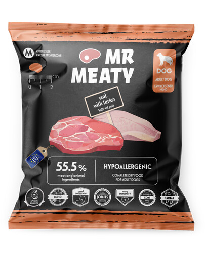 MR MEATY Trockenfutter mit Kalb und Truthahn für adulte Hunde M 50g