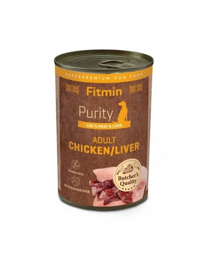 FITMIN Purity Adult Chicken with Liver Nassfutter Huhn mit Leber für adulte Hunde getreidefrei 400g